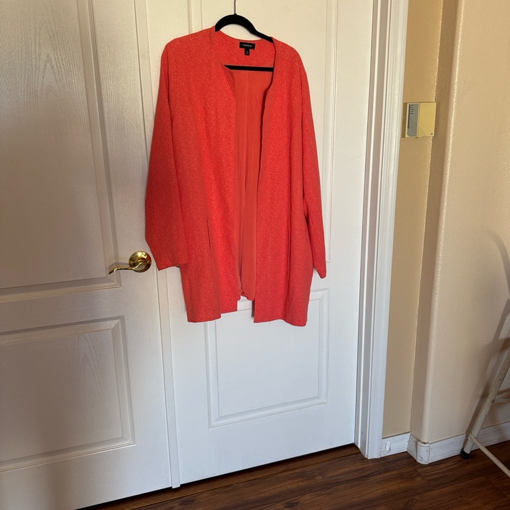 Torrid Long Jacquard Coat In coral